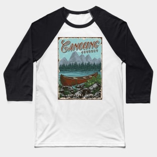 Canoeing journey. National park illustration with river and forest in mountains Baseball T-Shirt